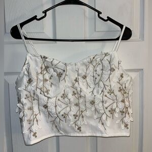 SHEIN White Floral Embroidered Crop Top